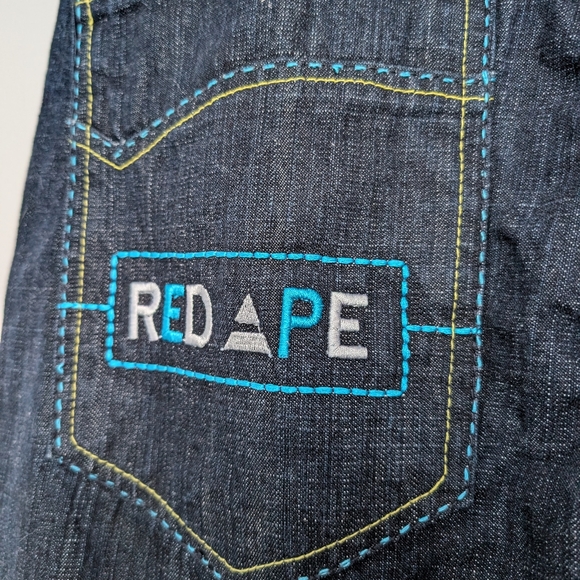 Y2K Red Ape Denim Company Contrast Stitch Patch Detail Embroidered Jeans 34x32 - Picture 13 of 16